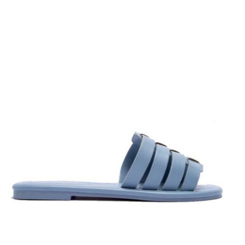 !! NEW !! Soft Vegan Leather Caged Slide Sandals in Blue - Picture 7 of 8